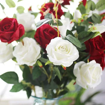 1pc/meget Elegant 3 hoveder Kunstig Blomst Rose Fløjl Til Blomst Arrangement Hjem og Kontor Dekoration Bryllup Gratis Fragt