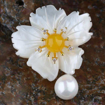 1PC Mode Hvid Blomst Med Shell Pearl Brocher Til Kvinder, Piger Søde Charms Vedhæng Resultater For Smykker at Gøre Tilbehør