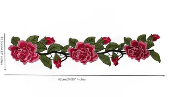 1piece Fuchsia Tone Rosa Pæon Blomster Blonder Patches Venise Applikeret Motiv Broderet Applikation Sy På Mode T1514