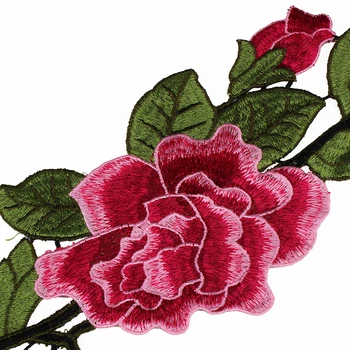 1piece Fuchsia Tone Rosa Pæon Blomster Blonder Patches Venise Applikeret Motiv Broderet Applikation Sy På Mode T1514