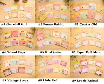 1stk/masse Kawaii 9 Tegnefilm-serie besked Notesblok billige Sticky note Note puder Notat Skrive bunden pad kontor skoleartikler