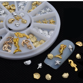 1stk Nye Havets Design Guld Sølv 3d Legering Nail Art Smykker DIY Nail Sticker Dekoration Hjul