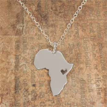 1STK Skitsere Afrika Kort Halskæde Med Hjerte af South African Kort Halskæde Etiopien Ciondolo Afrika Halskæder