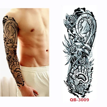 1stk stort vandtæt fuld arm tatoveringer mærkat falske tatoveringer Ærme blæk død skalle på kroppen kunst for mænd