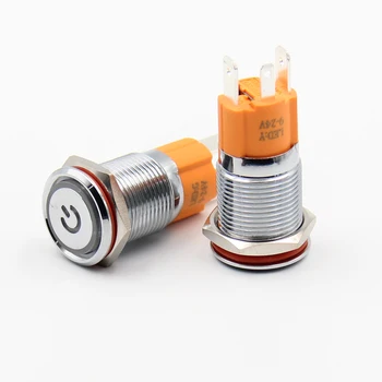 1STK YT1210 Hul Størrelse 16 mm selvlåsende/Stop-kontakten Metal trykknap switch Med LED Lys 9-24 V 10A Sælge med Tab