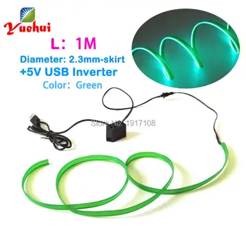 2.3 mm-Nederdel 1måleren Glødende EL wire rør Fleksibel neon rør Led tråd, Reb lys Med 5V USB-Driver til Bil Part Indretning