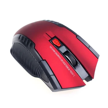 2,4 Ghz Bærbart Trådløst 2400DPI Optical Gaming Mouse Mus Til Bærbare PC, Rød+Sort