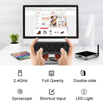 2.4 GHz Trådløs Mini Flyve Air Mouse engelsk russisk Tastatur Android Fjernbetjening, Genopladelige Tastatur til Smart TV Box PC