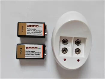 2 pc ' er med Stor kapacitet 2000MAH 9 volt Ni-MH batteri + Universal 9v EU-oplader sæt