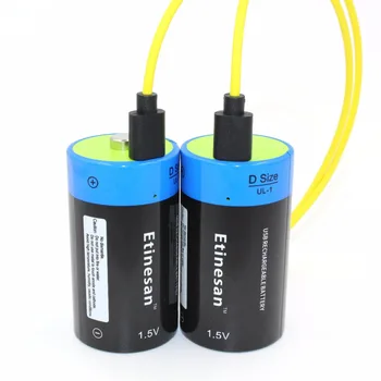 2 stk 1,5 v Litium-li-polymer 9000mWh D size genopladelige D batteri type D til lommelygte, vandvarmer ect. + USB opladning kabel