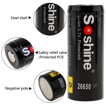 2 Stk / Masse Soshine 26650 Batteri 5500mAh 3,7 V 26650 Beskyttet Genopladelige Li-ion-Batterier Celle PCB 26650 Batteri
