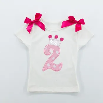 2 stk/Sæt Kort Ærme Nummer 2 Krone T-Shirt-Tutu-Skirt Baby Pige Små Børn fødselsdagsfest Tøj Prinsesse Kostume Kjoler