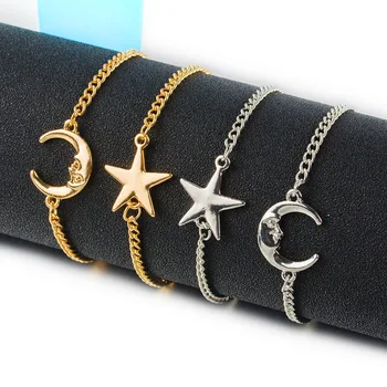2 Stk/Sæt Moon Star-Armbånd-Guld-Sølv Farve Charms Armbånd Smykker Hånd Tilbehør Til Venner, Kvinder, Mænd, Par Kæde
