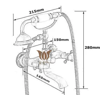 2-Vejs Væg Monteret Antik Messing Børste Badekar Vandhaner Badeværelse Basin Blandingsbatteri Med Håndbruser Hoved Bath & Shower Faucet
