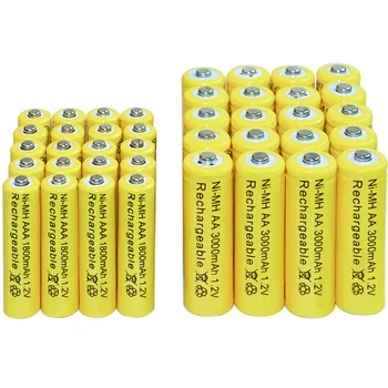 20 stk AA-3000mAh 20 stk AAA-1800mAh Genopladelige Ni-MH-Batterier gul celle Gratis fragt