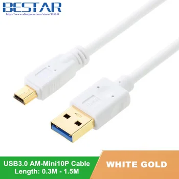 (200pcs/masse) )forgyldt USB 3.0 TYPE A han til Mini-10Pin B forlængerkabel USB 3.0-A han til Mini-USB-10 pin-10p-kabel