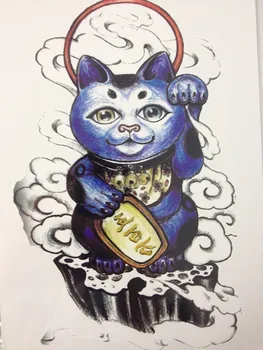 2016 21 X 15 CM Blå Lucky Cat Søde Skønhed Tatoveringer Vandtæt Hot Midlertidige Tattoo Klistermærker#44