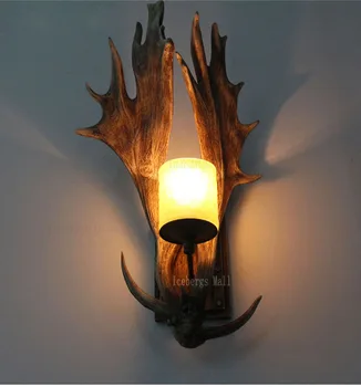 2016 Art Deco-Retro Harpiks Gevir væglampe Amerikansk Country væglampe Hjorte Horn stearinlys Lampeskærm Væg Sconce 110-240V