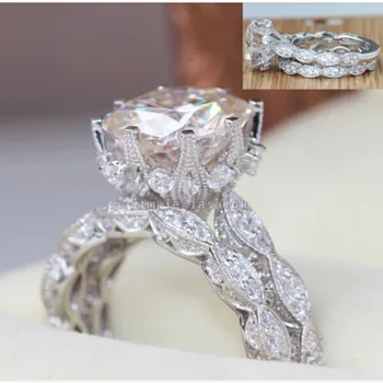 2016 Brand Design Vintage ring Runde cut 3ct 5A Zircon Cz 925 Sterling sølv Engagement Bryllup Band Ring for kvinder