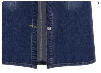 2016 Efterår og Vinter Kvinder Denim Jakke med Lange Ærmer Længde Denim kjole For Kvinder Jeans Jakke Plus Size Outwear i Stor størrelse 5XL