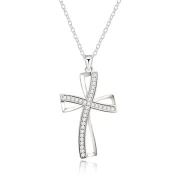 2016 Hot sølv kors vedhæng halskæde med zircon klassiske charme smykker smuk fødselsdagsgave Billige Engros