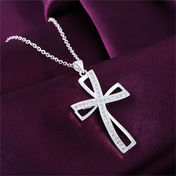 2016 Hot sølv kors vedhæng halskæde med zircon klassiske charme smykker smuk fødselsdagsgave Billige Engros