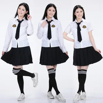 2016 Ny ankomme Japansk og koreansk Animationsfilm Skole Uniform cosplay Top Kvalitet Elegante Piger Hvid Sort Skole uniformer sæt til piger