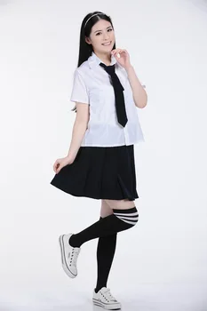 2016 Ny ankomme Japansk og koreansk Animationsfilm Skole Uniform cosplay Top Kvalitet Elegante Piger Hvid Sort Skole uniformer sæt til piger