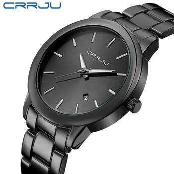 2016 Ny CRRJU quartz-ure Sort fuld stål Vogue Casual ur Mænd Business Mandlige Relojes hombre Simple Armbåndsur gave