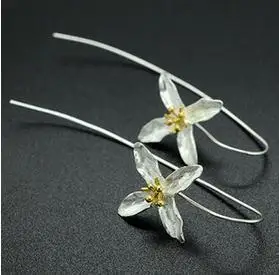 2016 Nye ankomst trendy fremme gave lang blomst 925 sterling sølv kvindelige øreringe smykker engros smykker Valentines Gave