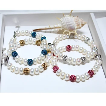 2016 nye Armbånd Perle Smykker zircon Armbånd Naturlige Ferskvands Perle 925 Sterling Sølv Armbånd Til Kvinder