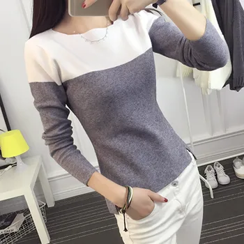 2016 nye hot salg kvinder foråret efteråret o-hals strik pullover sweater kvinde patchwork casual skjorte, sweater 4 farver
