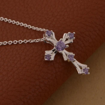 2016 nyt design i sølv kors vedhæng halskæde med AAA zircon hvid rød lilla Mode smykker bryllup gave