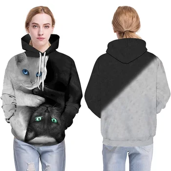 2017 3D-Hættetrøjer Mænd Hooded Sweatshirts to kat 3D-Print hoody Casual Pullovere Streetwear Toppe Efteråret Regelmæssig Hipster hip hop