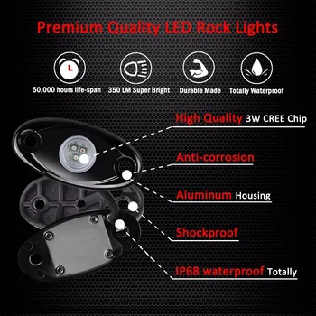 2017 8 Bælg Rock lys Multi-Color RGB LED Rock Lys Kit med Bluetooth Controller ,Timing Funktion, Musik-Mode for Biler Lastbil