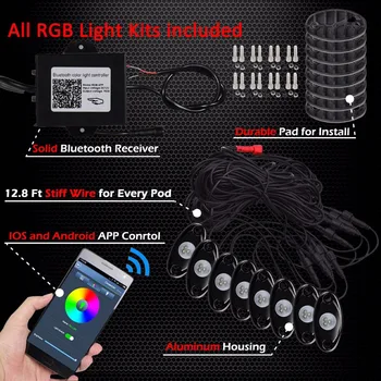 2017 8 Bælg Rock lys Multi-Color RGB LED Rock Lys Kit med Bluetooth Controller ,Timing Funktion, Musik-Mode for Biler Lastbil
