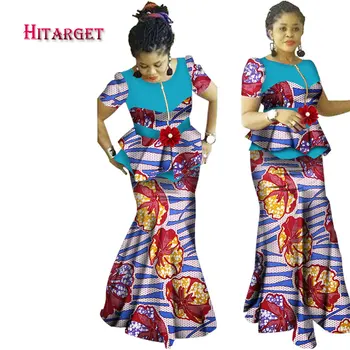 2017 Afrikanske Nederdel Sæt til Kvinder Dashiki Bazin Riche Patchwork 2 Stykker Sætter Blomst Flæser Traditionelle Afrikanske Tøj WY1234