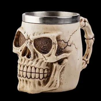 2017 Awesome Retro Fremmede Skelet Og Vand At Drikke Krus Cup Skull Hoved Tankard Horror Harpiks &Rustfrit Stål Drinkware