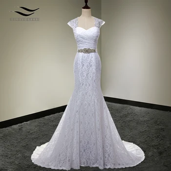 2017 brudekjolen Virkelige Billeder Hvid Billige Havfrue Lace Wedding Dress Hætte, Aftagelige Ærmer Med Bånd vestido De noiva SLD-W202