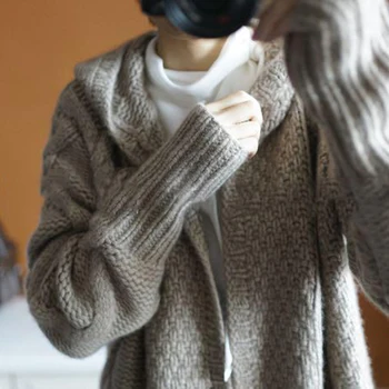 2017 cashmere pullover sweater kvinder hooded lang cardigan cashmere cardigan tyk løs kvindelige overfrakke
