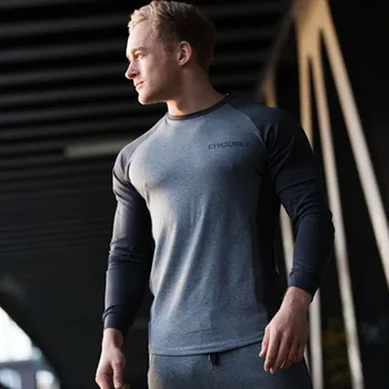 2017 falder nye mænd langærmet t-shirt i bomuld fitnesscentre Fitness-Bodybuilding træning tøj mandlige Casual fashion Brand, tops tees