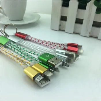 2017 farverige 2-i-1 micro-USB-8pin Kabel-nøglering telefonen afgift linje opladning cablse for Samsung iphone 5 6 6s 7 7plus A20