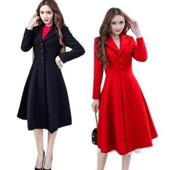 2017 Fashion Damer elegante uldne frakke vinter klemt talje stor bund dyrke trench coat outwear overfrakke Plus størrelse XXXXL