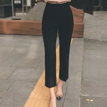 2017 Foråret Kvinder, der passer til firmafest Sexet Bodycon Vestidos mode Slank Chiffon shirt, toppe og black Straight bukser 2 delt sæt