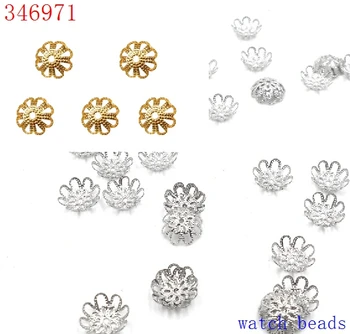 2017 Fremme yiwu Perler 10 mm 100 stk/masse DIY Guld/Sølv Forgyldt Hule Metal Blomst Charme Perle Caps