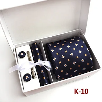 2017 herre mode uafgjort sæt polyester, silke tørklæder dot stribe sort slips til mænd, binde tørklædet manchetknapper gaveæske pakning K01