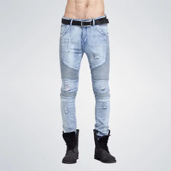 2017 hip-hop Mænd Jeans masculina Casual Denim nødstedte Mænd Slim Jeans, bukser Helt Biker jeans, tynde rock slidte jeans til mænd