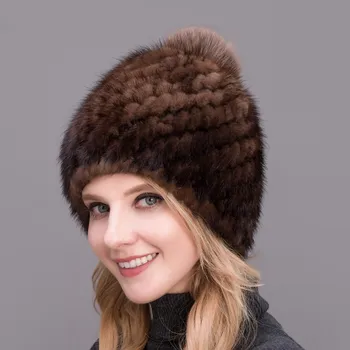 2017 Hot Style Fashion Vinter Varm Kvinder at Strikke Huer Real Mink hatte 4 Farver til Rådighed Pineaple Form Hat Med Fox Pompom
