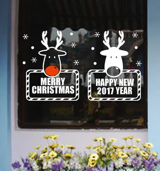 2017 Hvid Glædelig Jul og godt nytår vægdekoration Mærkat Butikken Døren, Vinduet, To Hjorte Indretning Mærkat Kunst Vægmaleri M-194