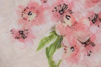 2017 Italien Sicilien Sommer&Spring Fashion Brand Print Blomster Pynt Peach Flower Flare Ærmet Silke Slanke Kvinder Casual Kjole
